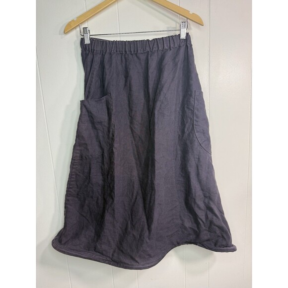 Ivey Abitz Women’s S/M Skirt Dark Gray Linen Midi Length Circle Skirt Pockets - Picture 1 of 9